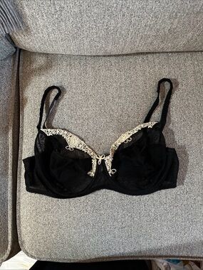 Sheer Black Underwire Bra with Cream Lace Accent